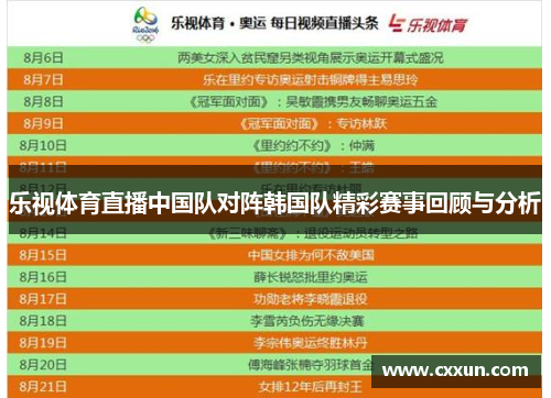 乐视体育直播中国队对阵韩国队精彩赛事回顾与分析